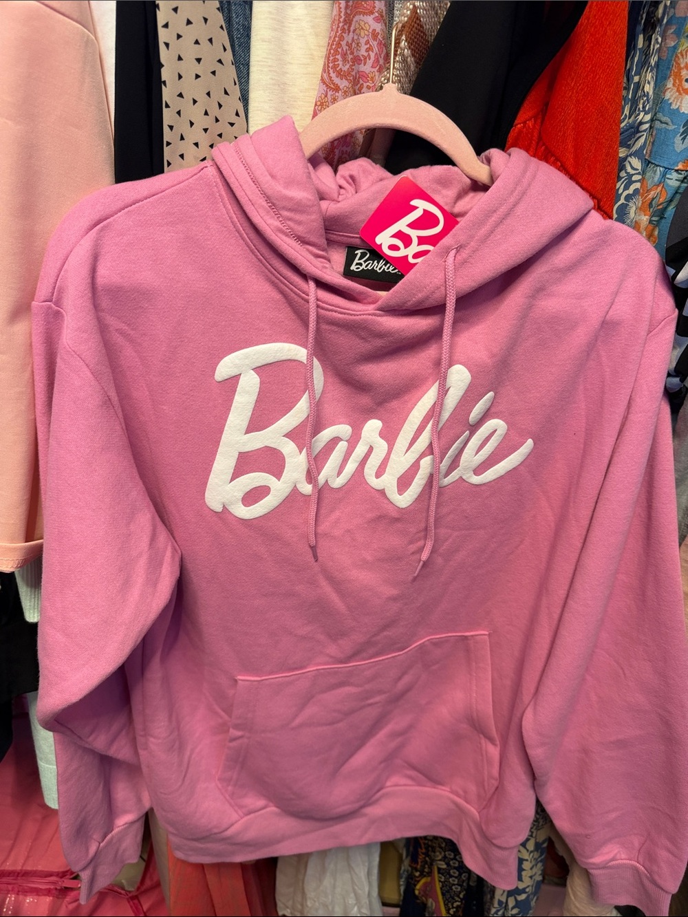 BARBIE Pink white Script Logo Hoodie BNWT MEDIUM